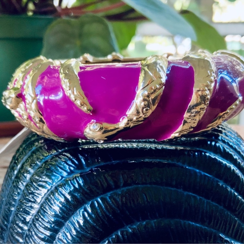 Gold and Fuchsia Enamel Snake Bracelet